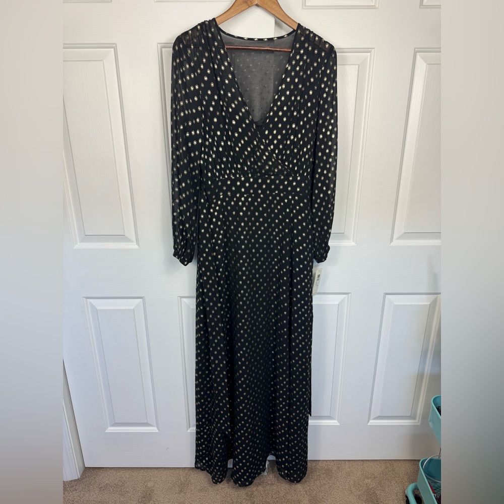 Eliza J Women’s Polka Dot Long‎ Sleeve V-Neck Dress Size 6 NWT $158